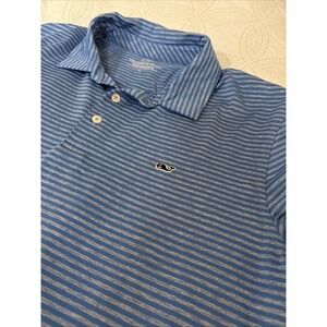Vineyard Vines Men's Large Performance Polo Blue Striped Golf Stretch Shirt
